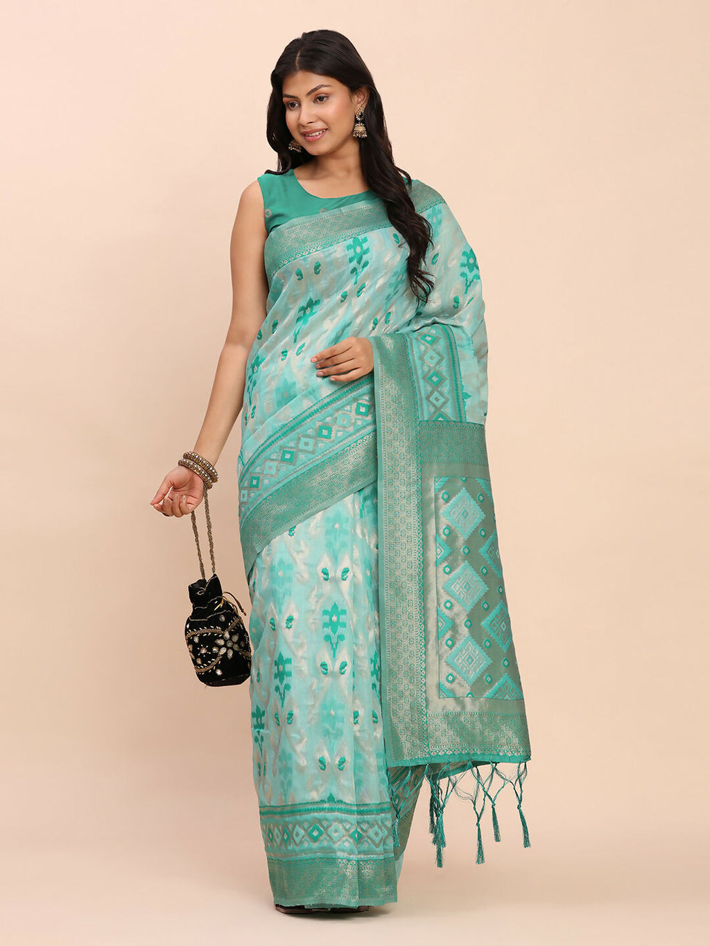 Shree Shyam Fashion Linen Cotton Sea Green Saree - Distacart