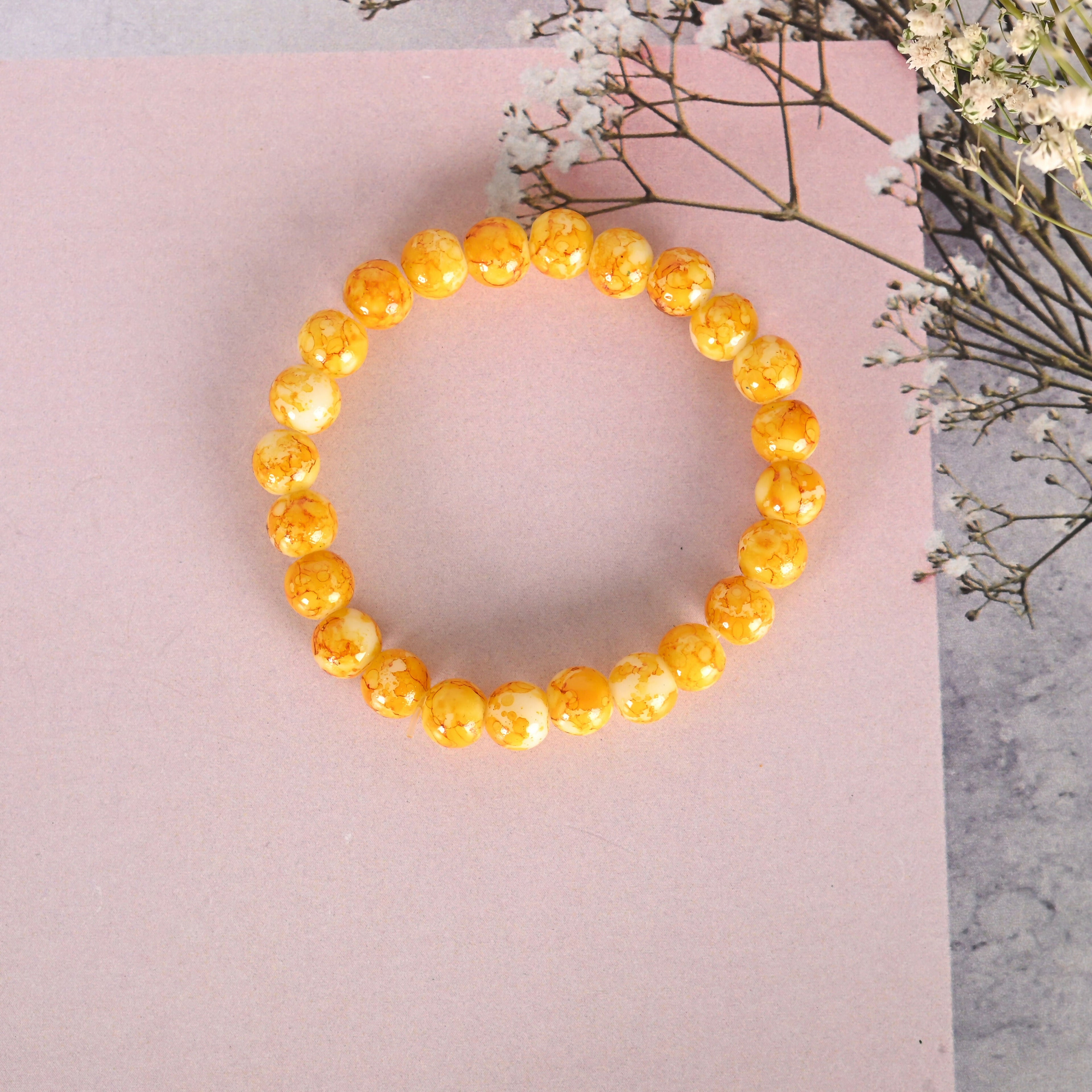 NVR Men & Women Yellow Marbel Crystal Elasticated Bracelet - Distacart