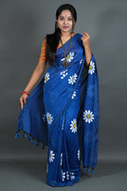 Exclusive Collection Blue Pure Cotton Saree With Sunflower Design - Distacart