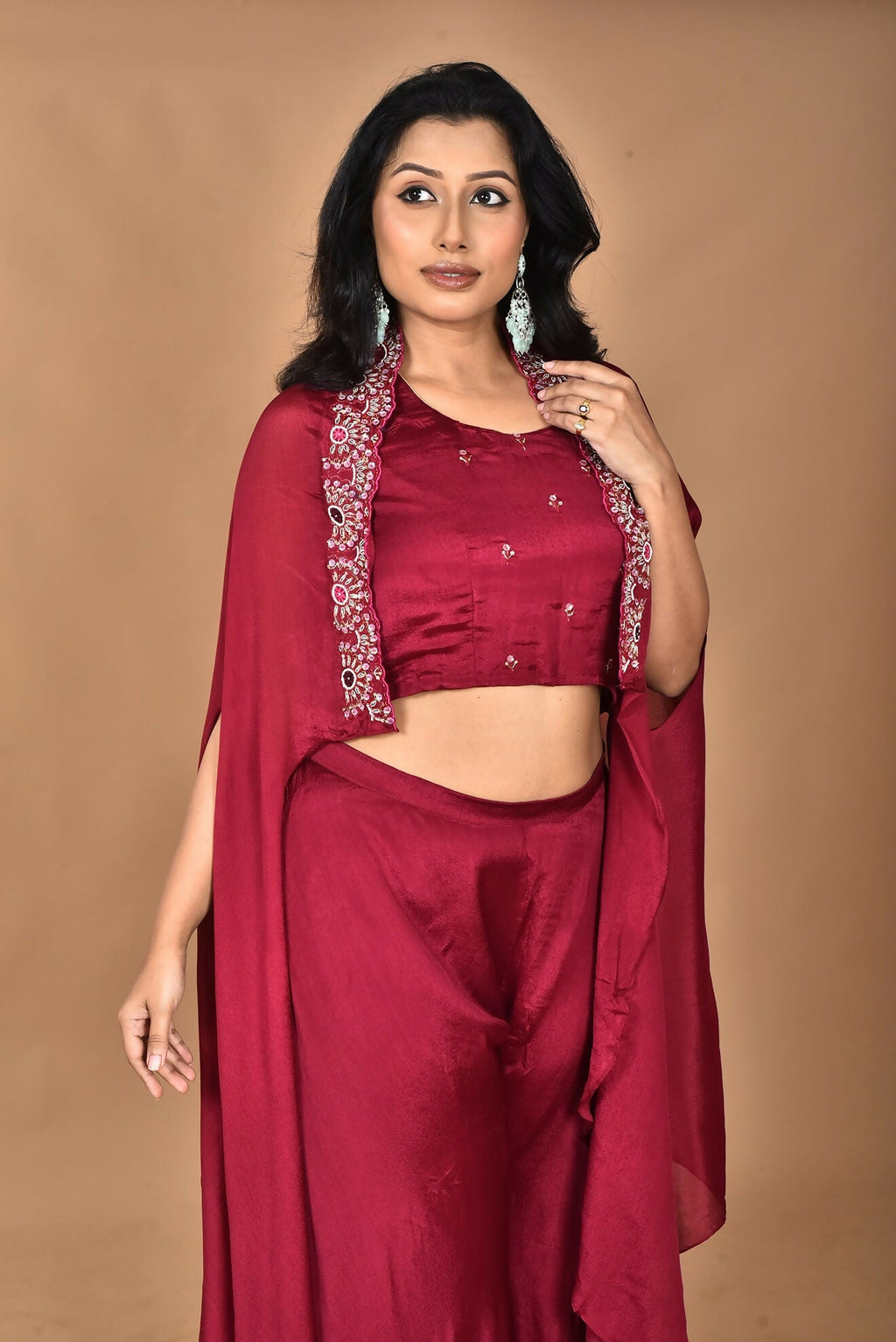 Morchari Women And Hand Embroidery Palazzo Set-Magenta