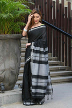 Beatitude Black Cotton Handloom Saree
