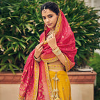 Yellow Heavy Viscose Khatli, Embroidery & Mirror Work Unstitched Lehenga Choli - Sisha Keshav