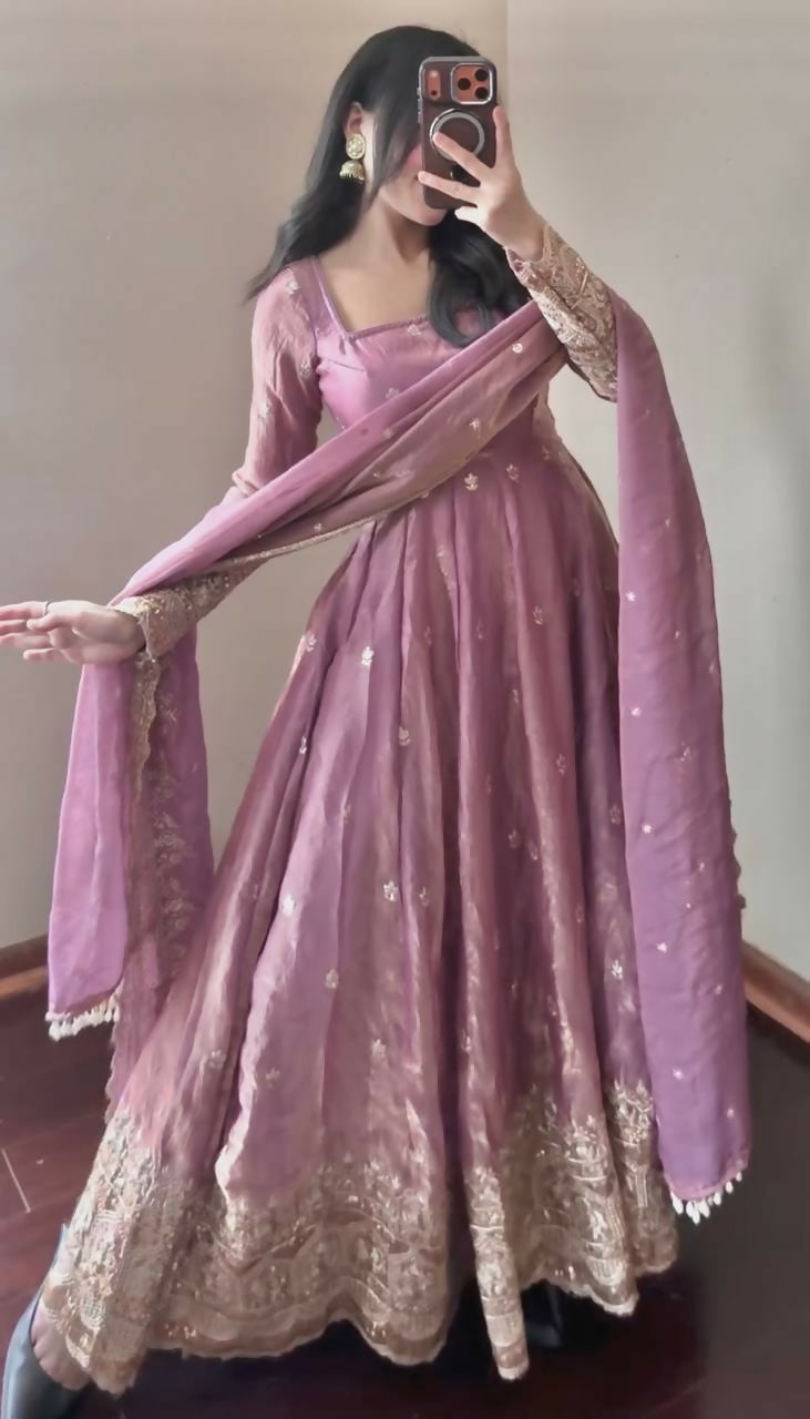 Teeya Creation Onion Fendy Silk Designer Heavy Work Wedding Wear Long Gown - Distacart