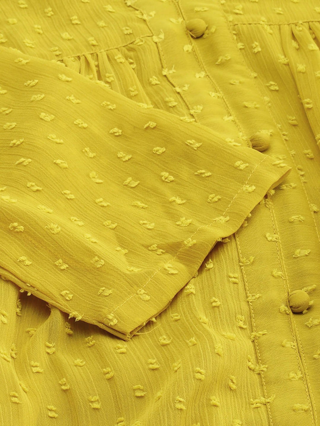 Janasya Mustard Yellow Dobby Weave Poly Chiffon Kurta - Distacart