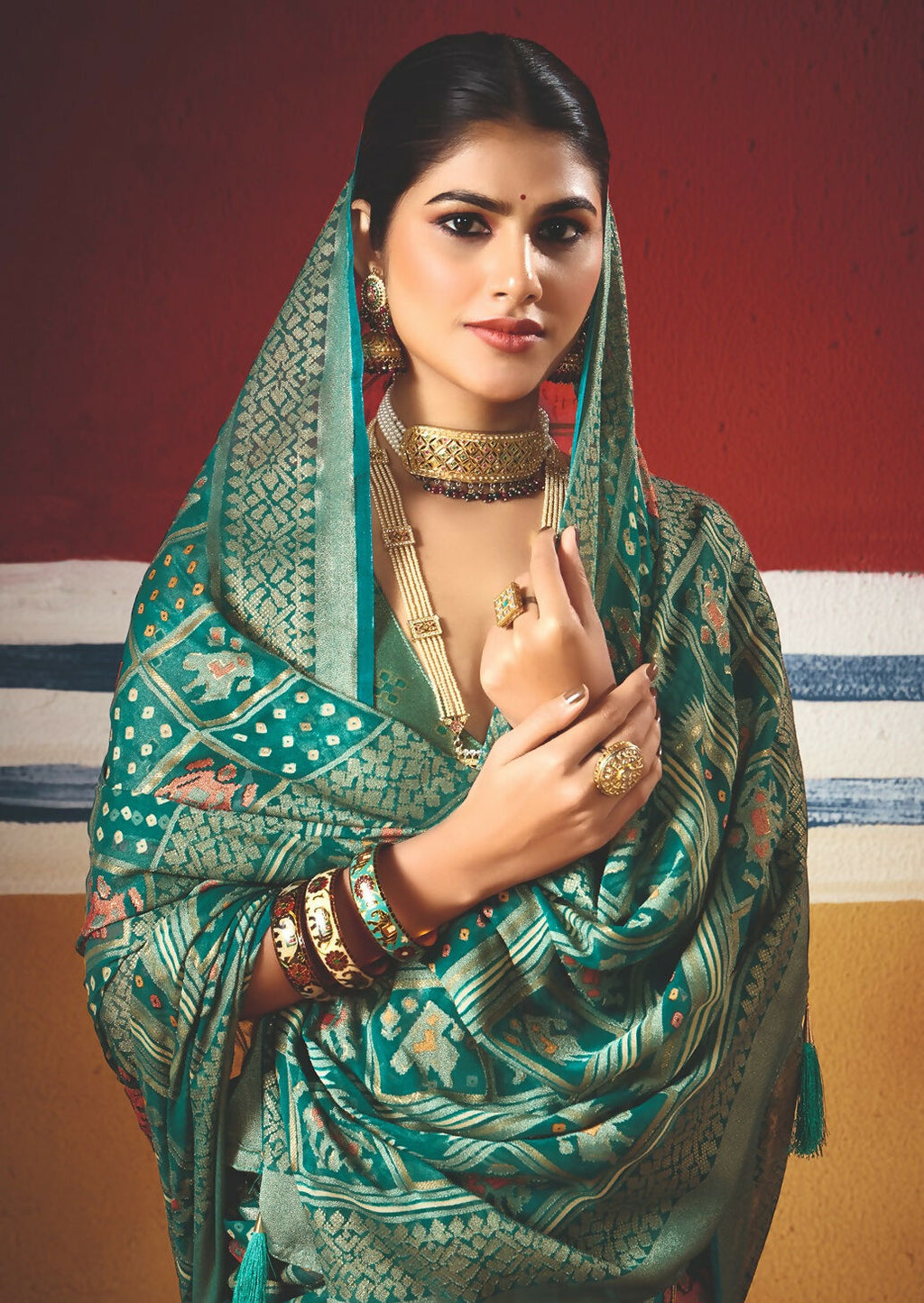 Joban Fashion Green Dull Moss Brasso Saree - Distacart