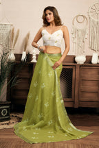 Vastranavya Mehendi Digital Printed Linen Ready To Wear Designer Saree with Unstitched Blouse - Distacart