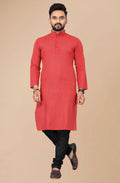 Men's Red Striped Cotton Kurta - Mahotsav