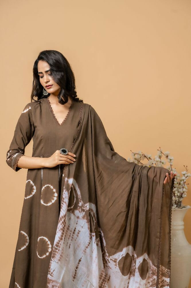 Joban Fashion Brown Tie & Dye Cotton Suit Set - Distacart