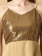 Myshka Women's Beige Solid Georgette Party Dress - Distacart
