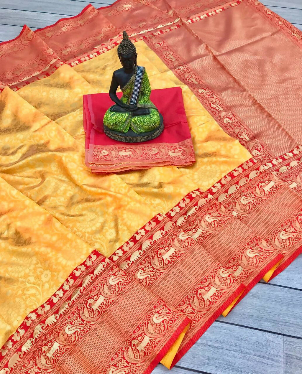 DEIANA'S Beautiful Designer Golden zari Soft Lichi Silk Saree - Yellow