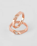 VOJ Stainless Steel Cubic Zirconia Rose Gold-Polished Adjustable Ring Set for Couple
