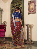 Vastranavya Maroon Poly Cotton Kalamkari Printed Saree with Unstitched Blouse