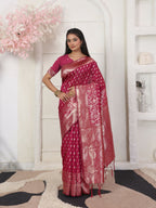 Shree Shyam Fashion Lichi Silk Wine Saree - Distacart