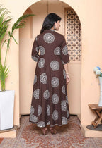 Miravan Womens Brown Animal Printed Anarkali Kurta With Dupatta Set - Distacart