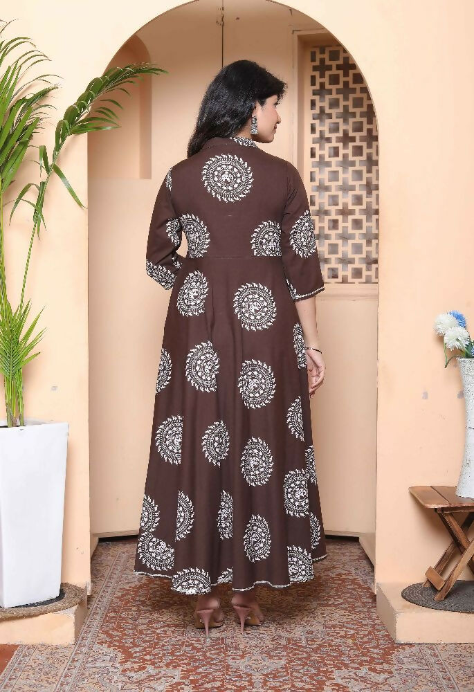 Miravan Womens Brown Animal Printed Anarkali Kurta With Dupatta Set - Distacart