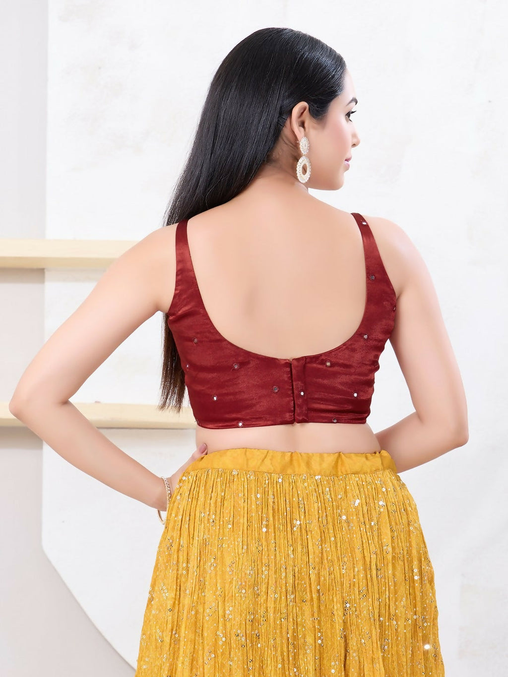 Joban Fashion Red Gajji Silk Sleeveless Back Open Blouse