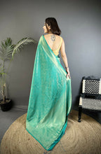 Joban Fashion Teal Floral Motifs & Ethnic Design Soft Satin Silk Kanchipuram Saree - Distacart