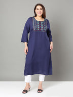 Sztori Plus Size Floral Yoke Design Thread Work Straight Kurta
