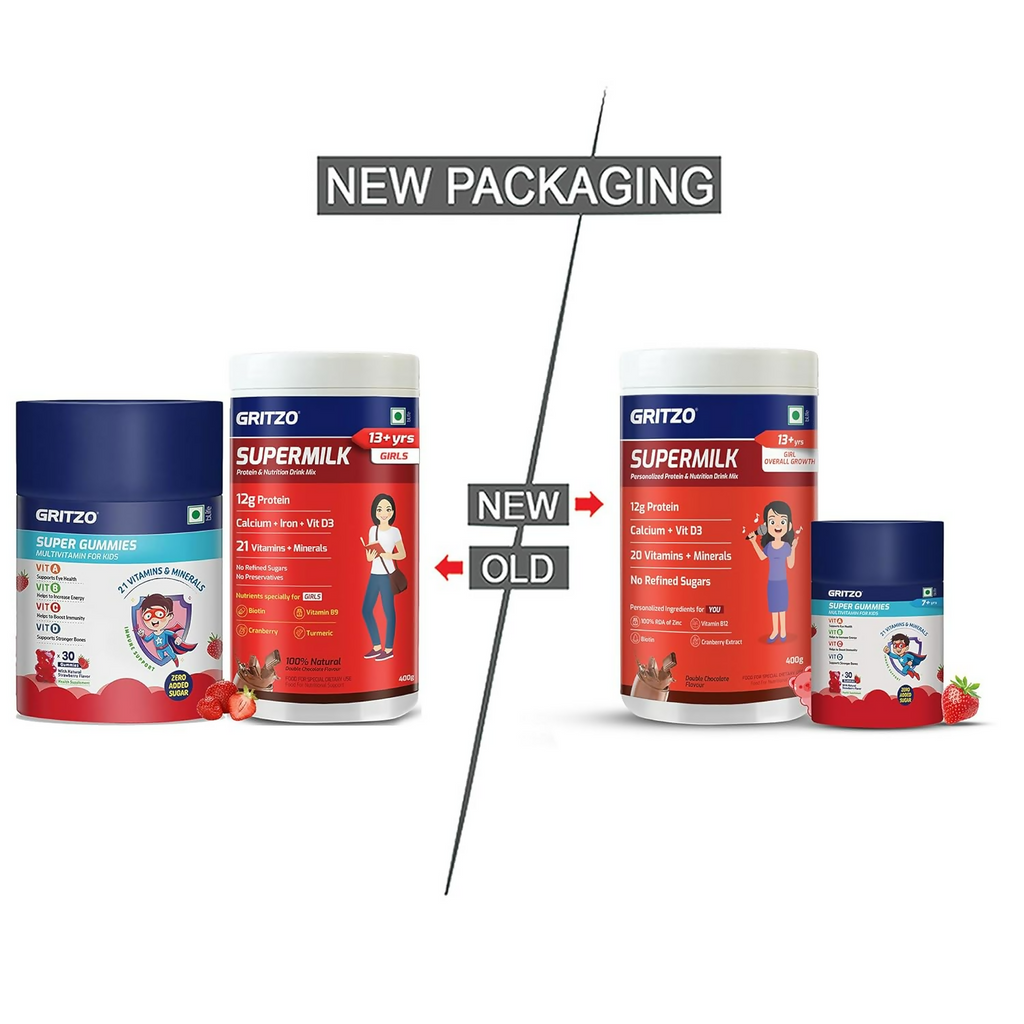 Gritzo SuperMilk Overall Growth (13+y Girls) (Double Chocolate ) with Super Gummies Strawberry