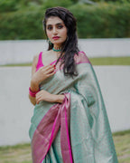 DEIANA'S Beautiful Designer Golden zari Soft Lichi Silk Saree - Sky