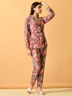Myshka Women's Multi Printed Coat With Trousers