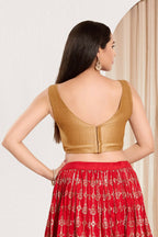 Joban Fashion Gold Mulberry Silk Padded Blouse With Round Neck Sleeveless - Distacart
