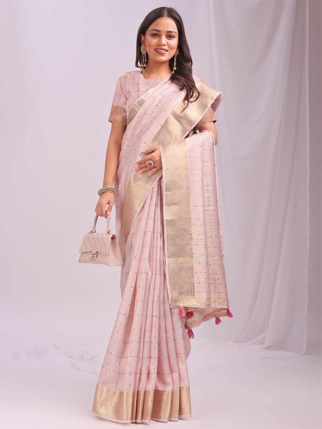 Shree Shyam Fashion Organza Peach Saree - Distacart