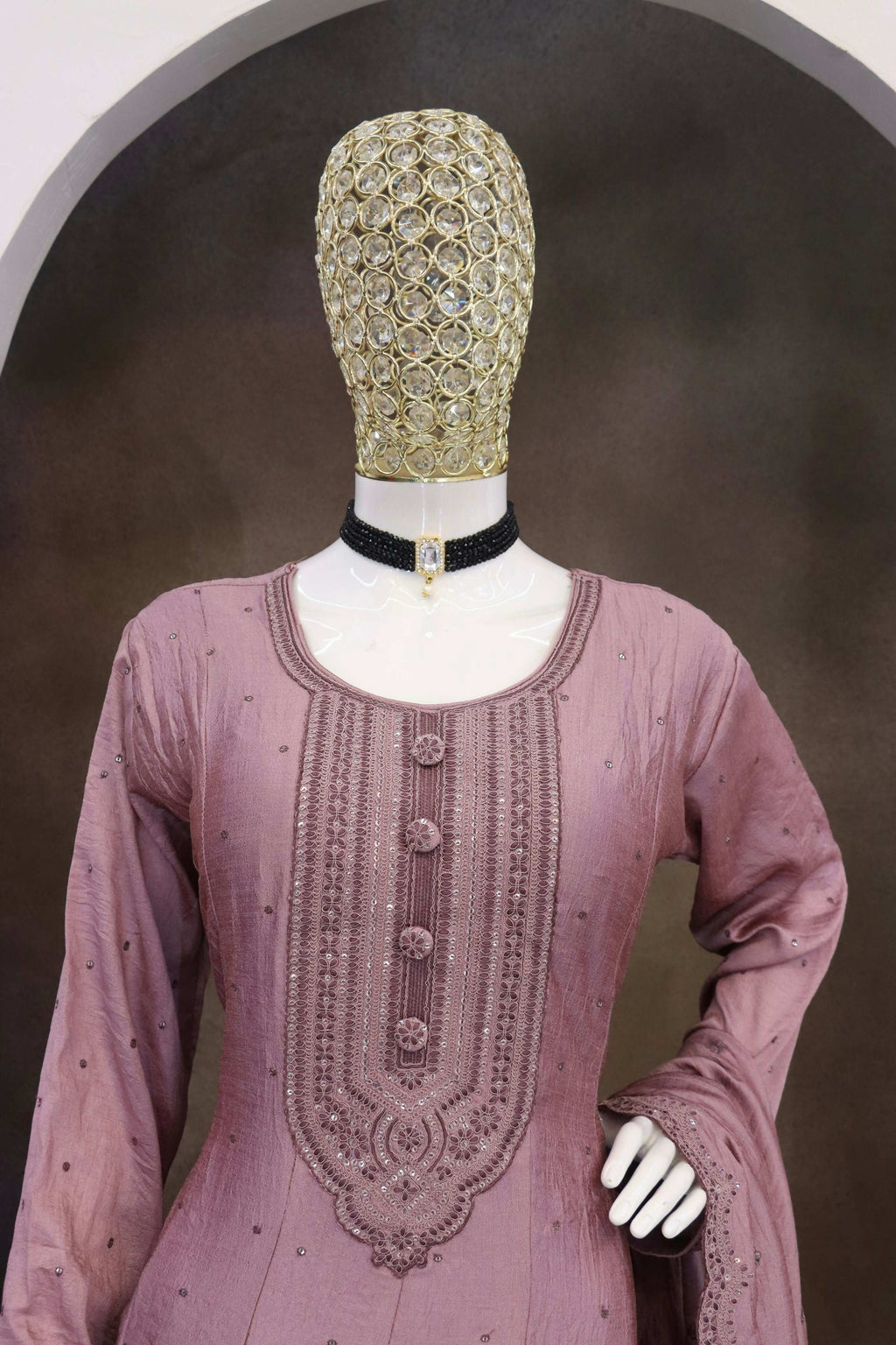 Teeya Creation Pink Color Heavy Vichitra Silk Embroidery Work Long Gown