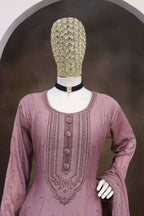 Teeya Creation Pink Color Heavy Vichitra Silk Embroidery Work Long Gown