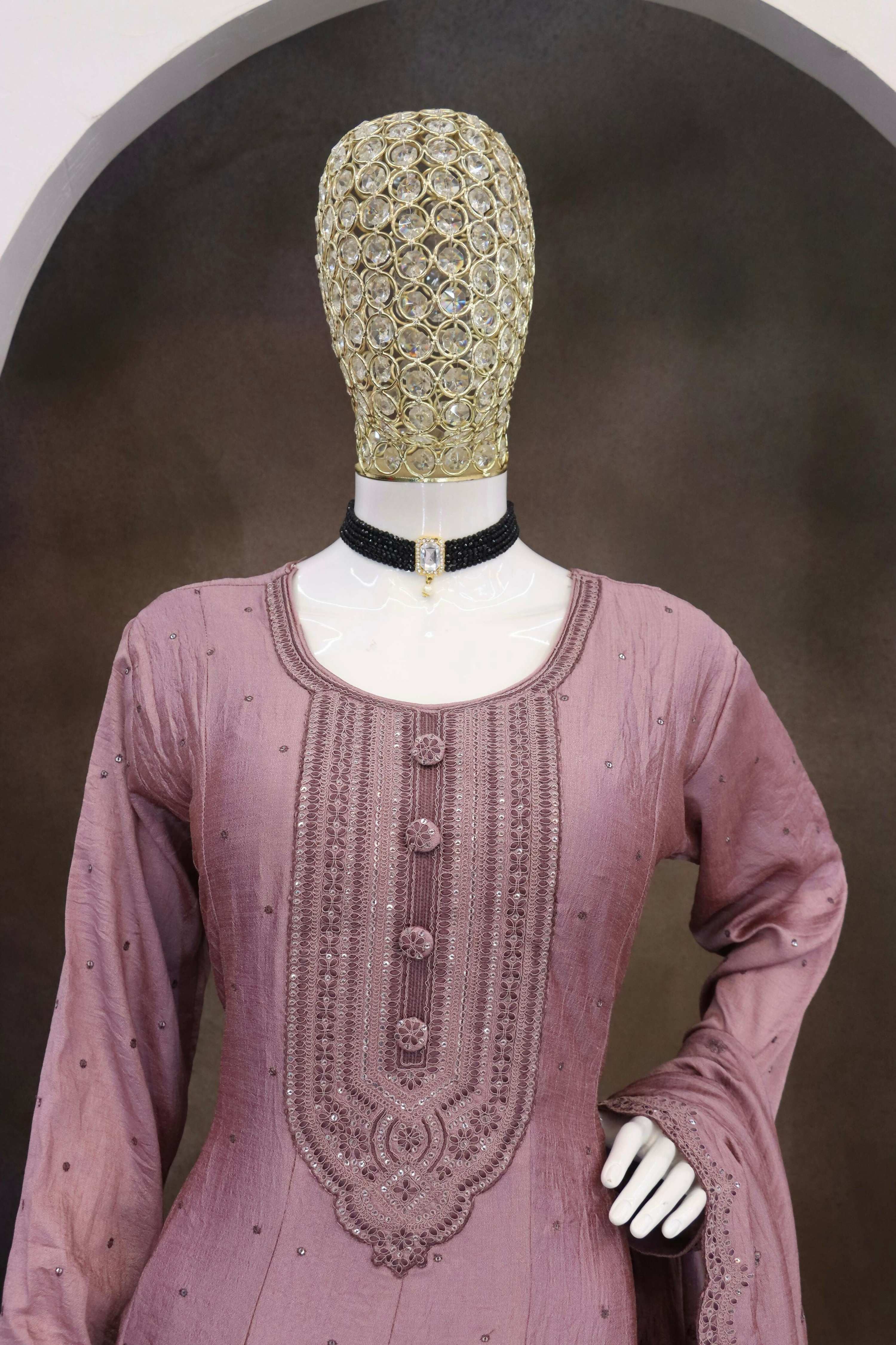Teeya Creation Pink Color Heavy Vichitra Silk Embroidery Work Long Gown
