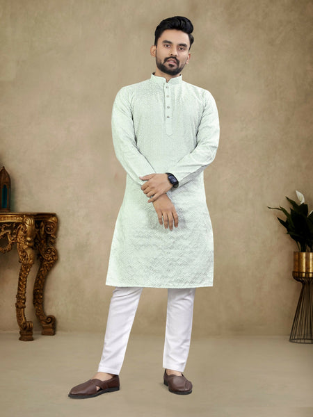 Anaita Sky_Blue Lucknowi Work Silk Straight Kurta