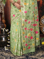 Shree Shyam Fashion Linen Cotton Green Saree - Distacart