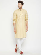 Even Apparels Beige Pure Cotton Long Men's Kurta With Band Collar - Distacart