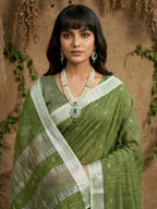 Shree Shyam Fashion Green Linen Cotton Saree - Distacart