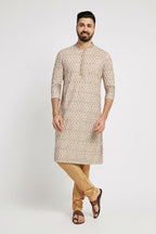 Ethnic India Beige Men's Kurta Embellished Viscose Rayon