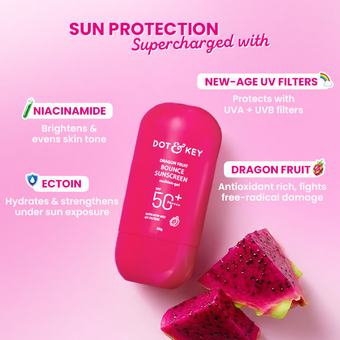 Dot & Key Dragon Fruit Bounce Sunscreen In-Vivo Tested SPF 50+ PA++++, With New-Age UV Filters - Distacart