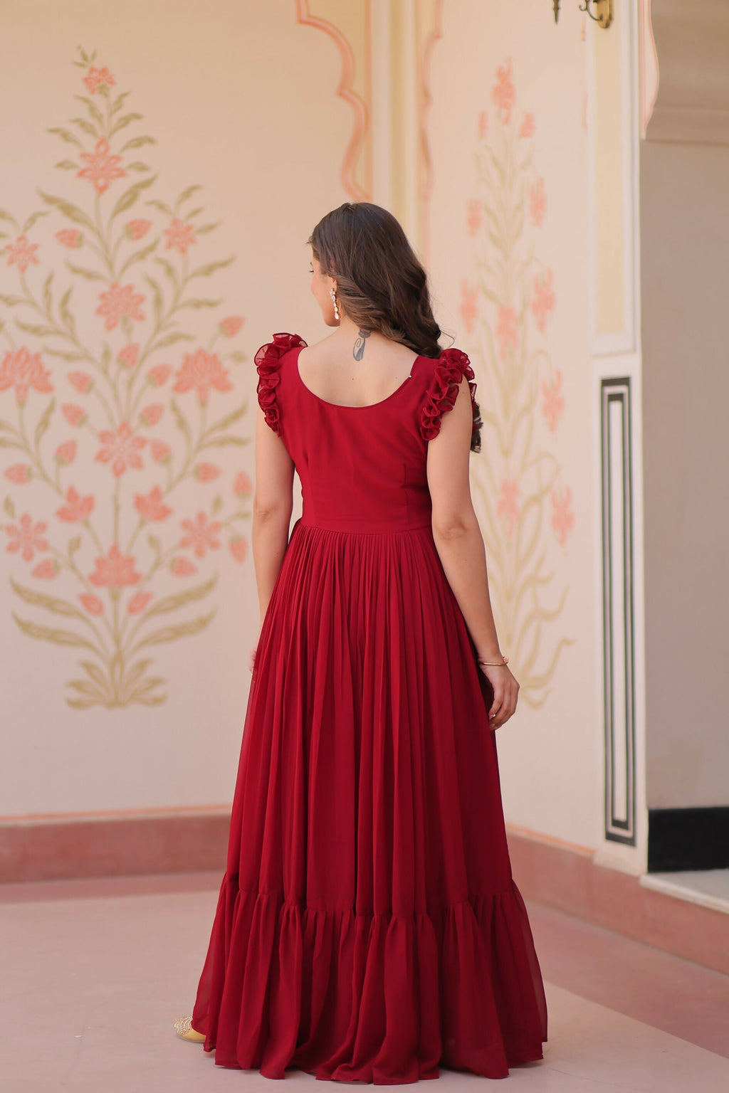 Joban Fashion Maroon Georgette Sequence Embroidery Work Gown - Distacart