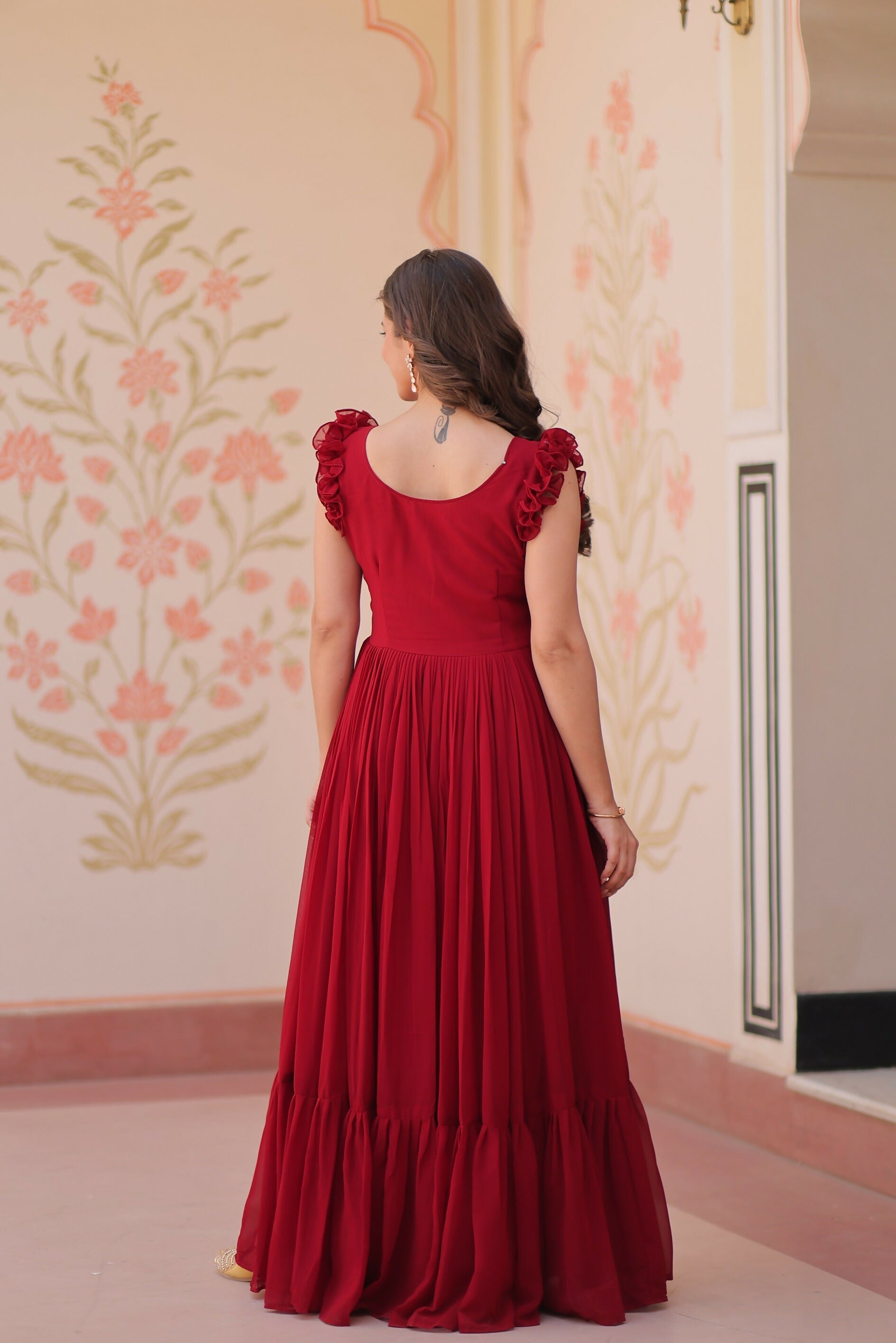 Joban Fashion Maroon Georgette Sequence Embroidery Work Gown - Distacart