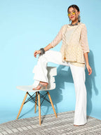 Ahalyaa Off-White Solid Fluid Tie-Up Top - Distacart