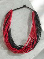 Inhanns Handmade Beaded Multilayer Necklace, 20 Layers - Black & Red