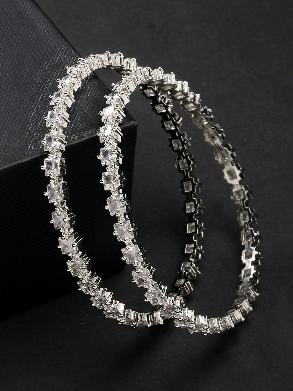 NVR Women's Set of 2 Silver-Plated CZ Stone-Studded Handcrafted Bangles - Distacart