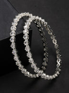 NVR Women's Set of 2 Silver-Plated CZ Stone-Studded Handcrafted Bangles - Distacart