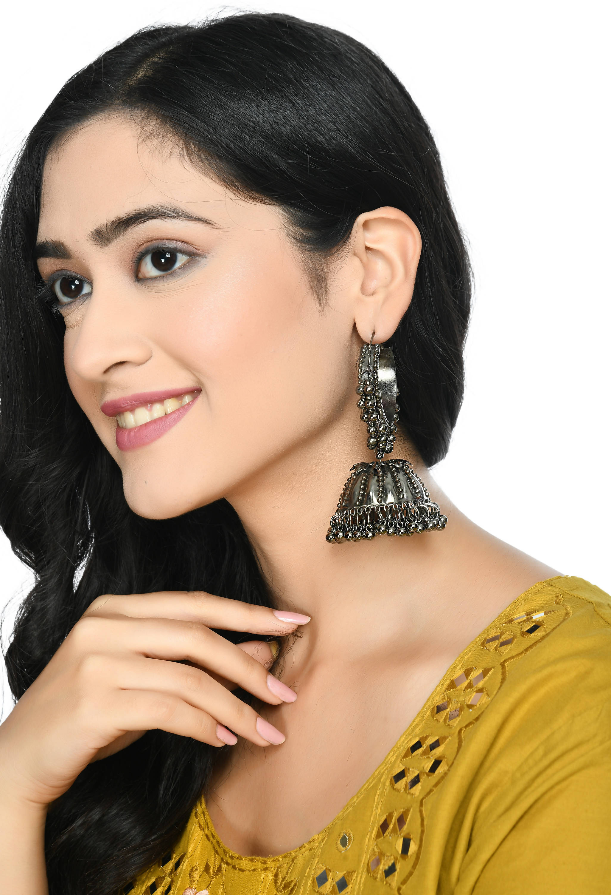 Mominos Fashion Johar Kamal Oxidised Black-Plated With Ghungroo Jhumkas - Distacart