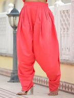 Juniper Women's Peach Solid Viscose Kurta & Pant Set With Zari & Mirror Work