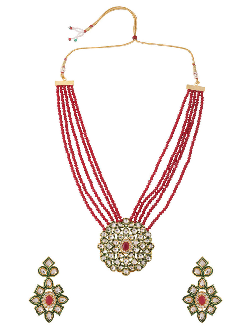 NVR Women Gold-Polished Kundan Studded Jewellery Set