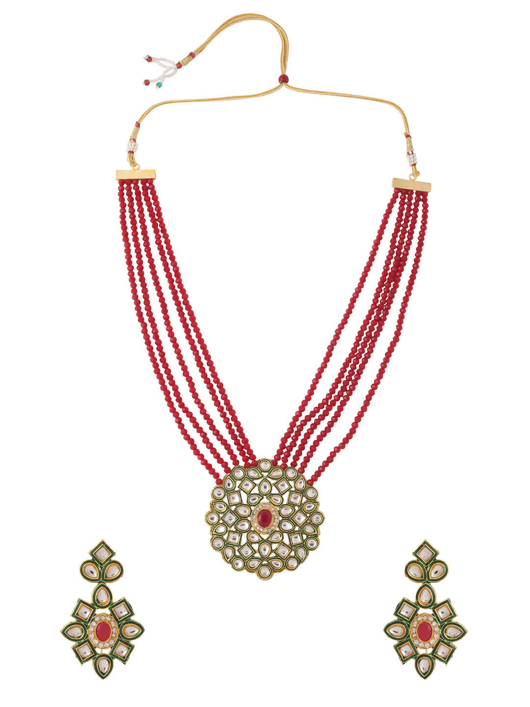 NVR Women Gold-Polished Kundan Studded Jewellery Set