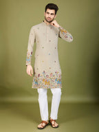 Vastranavya Ivory Exclusive Festival Wear Cotton Sequence Embroidered & Thread Work Kurta