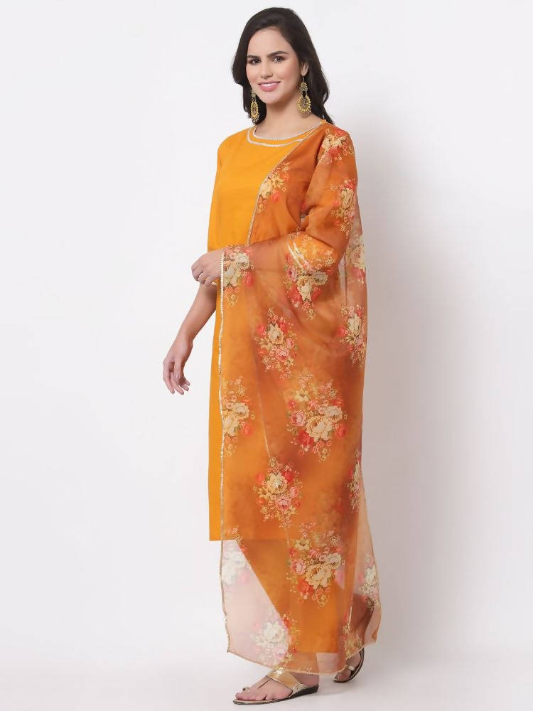 Myshka Trendy Women's Cotton 3/4 Sleeve Round Neck Casual Kurta Pant Dupatta Set