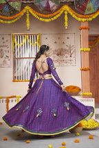 Blue Rayon All over Print with Embroidery Patch Work Navratri Lehenga Choli with Dupatta - Raas