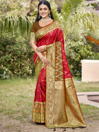 Shree Shyam Fashion Red Pochampally Silk Saree - Distacart
